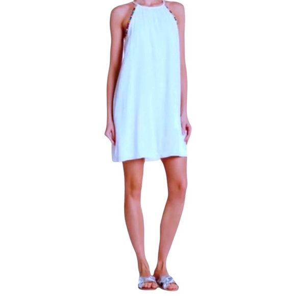 $110 Vanity Room Dress Bead + Pompom Trim Small Ivory Tropical CoverUp LIned NWT - Picture 5 of 16